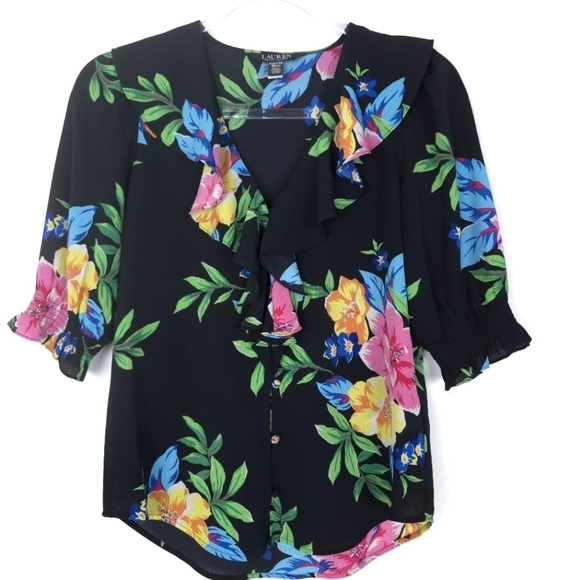 Lauren Ralph Lauren Tops - Lauren Ralph Lauren floral ruffle-trim blouse XXS